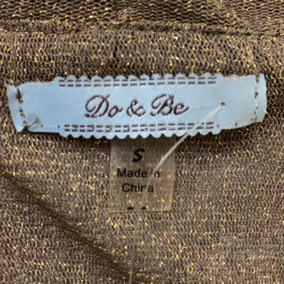 Sheer Dark Taupe With Gold Crisscross Front Blouse - Picture 4 of 4